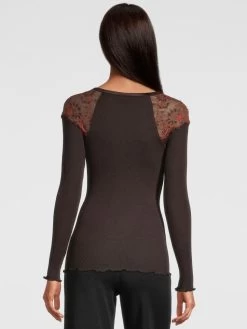 Merino Wolle-Seide LANGARMSHIRT Gerippt Mokka Calais Spitze Von Oscalito -Modische Unterwäsche shirt langarm leavers spitze moka 6624 oscalito 2