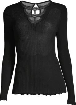 Merinowolle-Seide LANGARM SHIRT Gerippt Schwarz Von Oscalito -Modische Unterwäsche shirt langarm lurex spitze schwarz 6661 oscalito 3