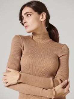 Merinowolle-Seide Mockneck Shirt Gerippt Basic Von Oscalito -Modische Unterwäsche shirt langarm mockneck basic ripp camel 3429 oscalito