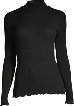 Merinowolle-Seide Mockneck Shirt Gerippt Basic Von Oscalito -Modische Unterwäsche shirt langarm mockneck basic ripp schwarz 3429 oscalito 2