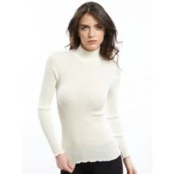 Merinowolle-Seide Mockneck Shirt Gerippt Basic Von Oscalito