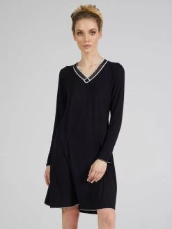 Modal Sleepshirt WKND No. 4 Knielang Schwarz-puder Von Verdiani -Modische Unterwäsche sleepshirt modal schwarz 3608 verdiani weekend 1