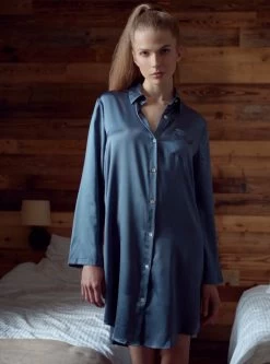 Seide Sleepshirt SEDUZIONE DI SETA Kurz Von Gattina -Modische Unterwäsche sleepshirt seide 381453 stonegrey gattina 3