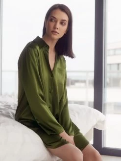 Seide Sleepshirt SEDUZIONE DI SETA Kurz Von Gattina -Modische Unterwäsche sleepshirt seide moosgruen 381453 khaki seduzione di seta gattina 1 1 1