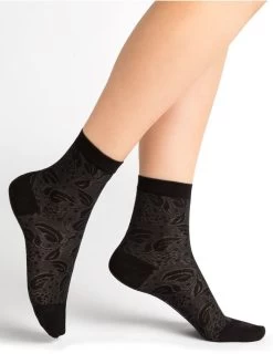 Damen Seidensocken Blumenmuster Aus 71% Seide Von Bleuforêt -Modische Unterwäsche soeckchen seide spitze 6272 schwarz bleuforet