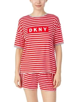 Viscose Sommerpyjama NEW YORK ENERGY Rot-weiß Von DKNY Sleepwear -Modische Unterwäsche sommer pyjama 10 yi2822403 641 cherry stripe 0185 dkny 2 1
