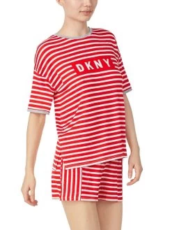Viscose Sommerpyjama NEW YORK ENERGY Rot-weiß Von DKNY Sleepwear -Modische Unterwäsche sommer pyjama 10 yi2822403 641 cherry stripe 0185 dkny 3