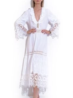 Langes Sommerkleid Mit Stickerei BIANCO Von Chiara Fiorini -Modische Unterwäsche spitze kleid weiss cf9831 chiara fiorini 1