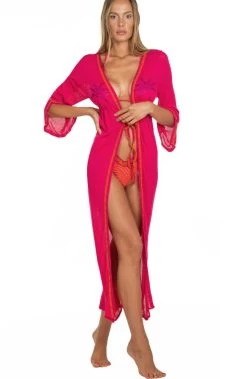 Strandmantel Lang LUREX PALME Fuchsia Pink Von Pin-Up Stars -Modische Unterwäsche strand mantel pb172a rot pin up stars