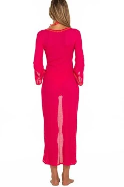 Strandmantel Lang LUREX PALME Fuchsia Pink Von Pin-Up Stars -Modische Unterwäsche strand mantel pb172a rot pin up stars 3