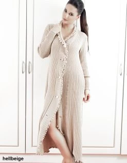 Morgenmantel FILU LANG Merino-Strick Von Paolucci -Modische Unterwäsche strickmantel filu lang hellbeige paolucci 1 1