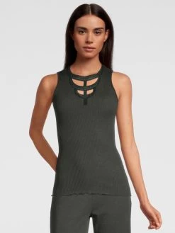 Merinowolle-Seide Trägertop Mit Glitzer Gerippt Von Oscalito -Modische Unterwäsche top lurex spitze gruen 6660 oscalito