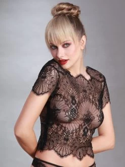 Spitze Kurzarm Top Von Prelude Milano -Modische Unterwäsche top spitze schwarz yl277 prelude milano 2 1