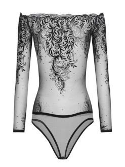 Langarm-Body ARABESQUE Tüll Schwarz Von Cadolle 14 Langarm-Body ARABESQUE Tüll Schwarz Von Cadolle -Modische Unterwäsche tuell body arabesque velours floque noir 4086dl cadolle 2