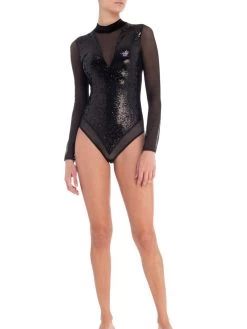 Pailletten Langarm Body SONIA Schwarz Von Room 24 -Modische Unterwäsche tuell pailletten body sonia 219510 schwarz room24 4