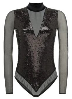 Pailletten Langarm Body SONIA Schwarz Von Room 24 -Modische Unterwäsche tuell pailletten body sonia 219510 schwarz room24 5