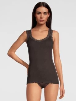Merinowolle-Seide Unterhemd Gerippt Mit Calais Spitze Von Oscalito -Modische Unterwäsche unterhemd camisole leavers spitze basic moka 3410 oscalito 2 4
