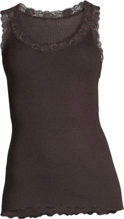 Merinowolle-Seide Unterhemd Gerippt Mit Calais Spitze Von Oscalito -Modische Unterwäsche unterhemd camisole leavers spitze basic moka 3410 oscalito 3 1