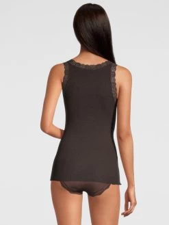 Merinowolle-Seide Unterhemd Gerippt Mit Calais Spitze Von Oscalito -Modische Unterwäsche unterhemd camisole leavers spitze basic moka 3410 oscalito 4