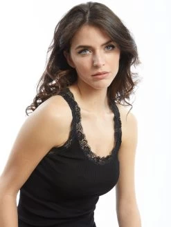 Merinowolle-Seide Unterhemd Gerippt Mit Calais Spitze Von Oscalito -Modische Unterwäsche unterhemd camisole leavers spitze basic schwarz 3410 oscalito 4 1