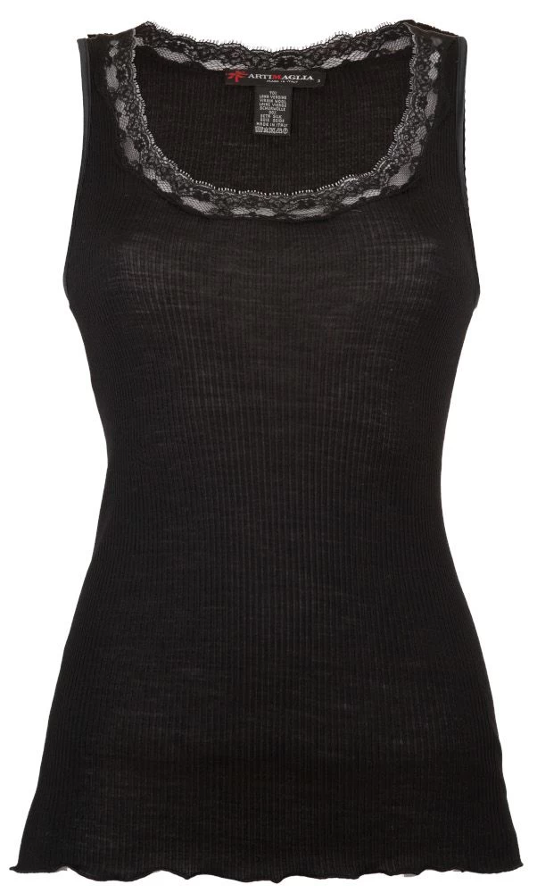 Merinowolle-Seide UNTERHEMD Gerippt Mit Spitze Von Artimaglia 5 Merinowolle-Seide UNTERHEMD Gerippt Mit Spitze Von Artimaglia – Bild 3