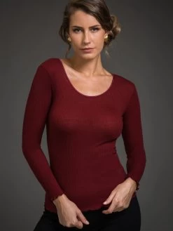 Merinowolle-Seide LANGARM SHIRT Gerippt Von Artimaglia -Modische Unterwäsche wolle seide rippe langarm shirt 43904 weinrot artimaglia 6