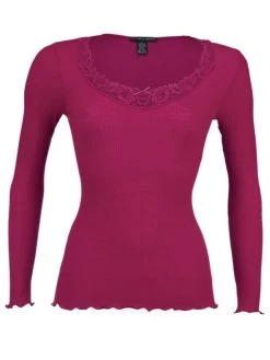 Merinowolle-Seide LANGARM SHIRT Mit Spitze Von Artimaglia -Modische Unterwäsche wolle seide shirt 67604 beere artimaglia